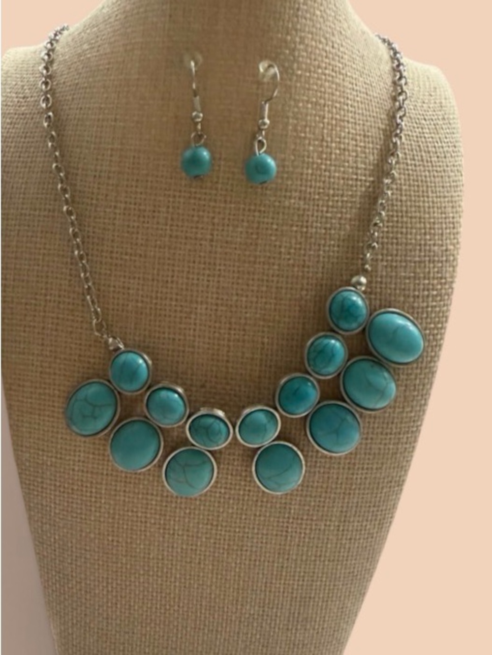 Turquoise Statement Necklace and Earrings Set